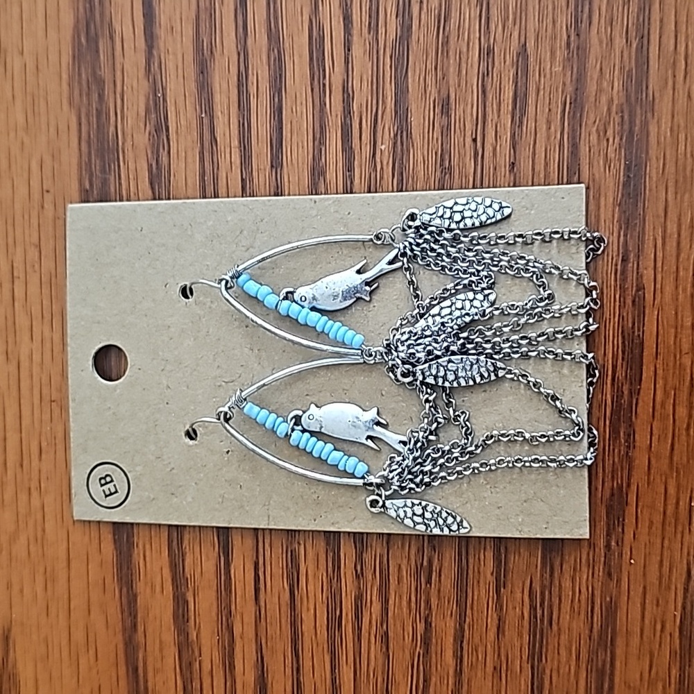 EARTH BOUND silver dangle earrings with birds feathers and beads